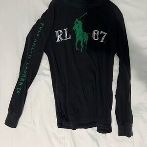 Polo by Ralph Lauren Kids Black Long Sleeve Shirt with Green Logo